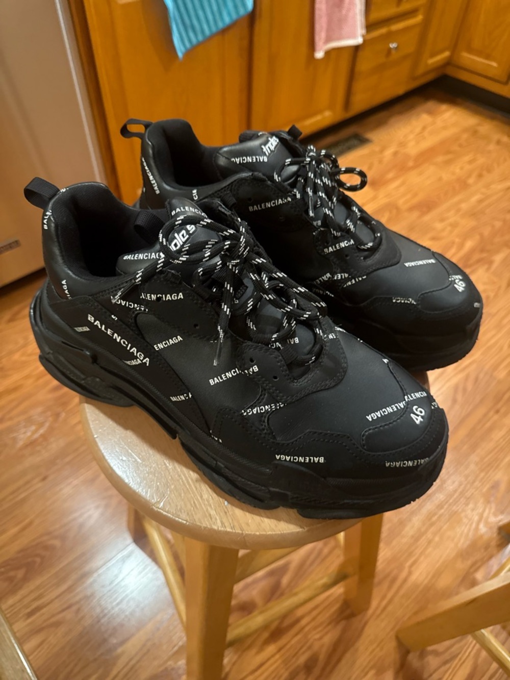 Balenciaga Black Chunky Allover Logo Triple-S Style Sneaker. Authentic size 13